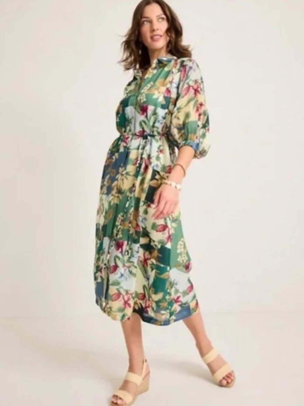 Tommy Bahama Womens Hightide Flora Midi Belted Button Front Shirt Dress XL